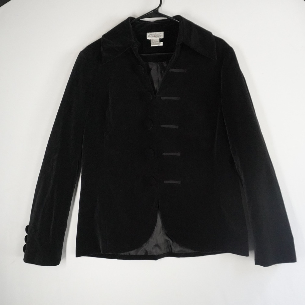 VTG Newport‎ News Cotton Black Velvet Button Down Dark Academia Blazer Jacket 12